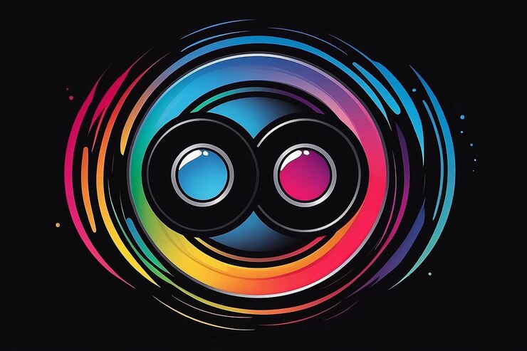 Foto ilustración de un logotipo de pareja de zoom de obturador con fondo aislado