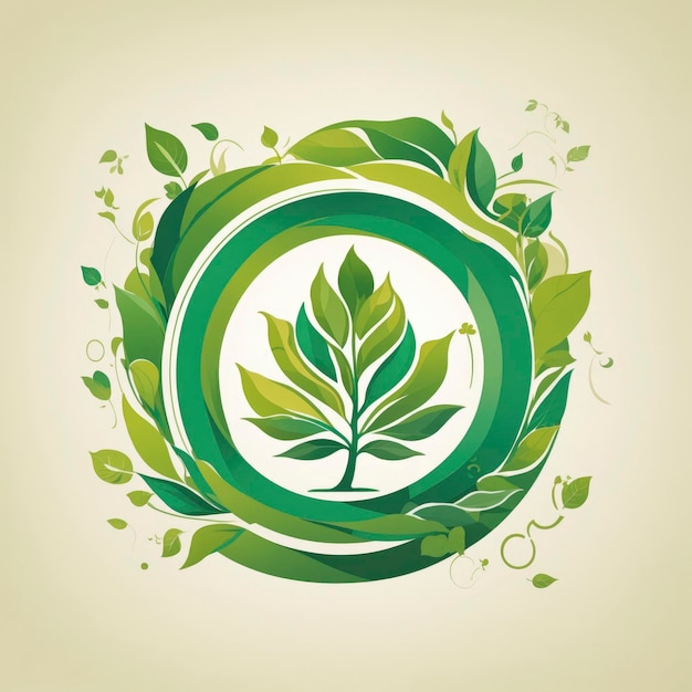 Ilustración del logotipo vectorial de diseño plano del tema del producto ecológico