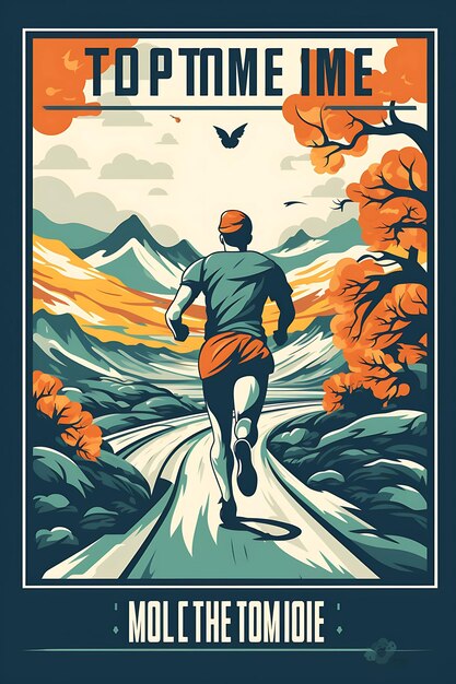 Ilustración Logro y desafío de la carrera de 10 millas Poster de arte deportivo 2D plano de color S monocromático