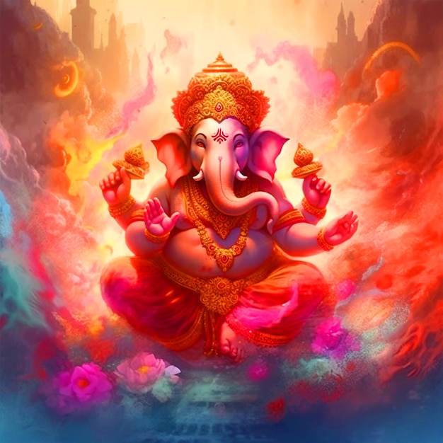 Ilustración de Lord Ganesha en efecto acuarela