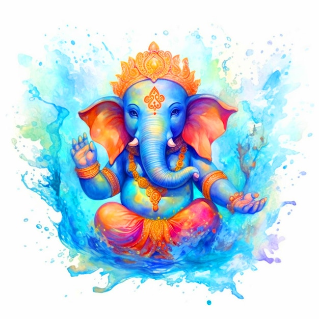 Ilustración de Lord Ganesha en efecto acuarela