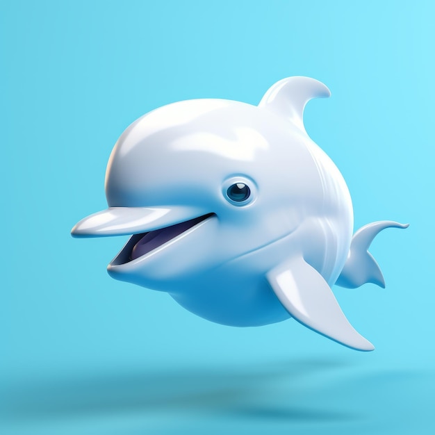 Ilustración lúdica de un delfín blanco sobre un fondo azul