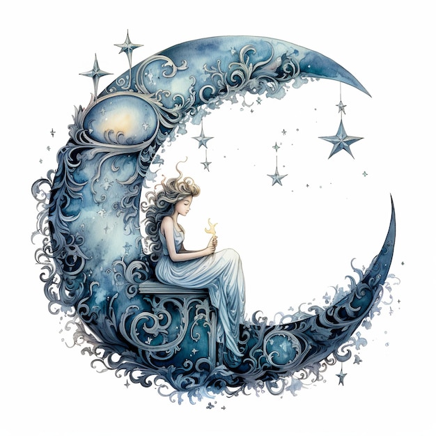 Ilustración de la Luna Media con una pequeña luna