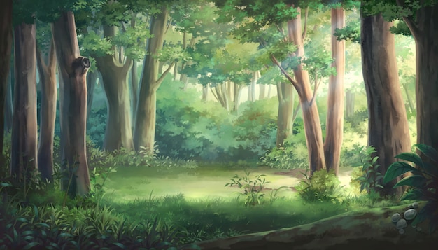 Ilustración de luz y bosque