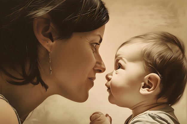 Ilustración de madre con un bebé Día de la Madre AI Generativo 4