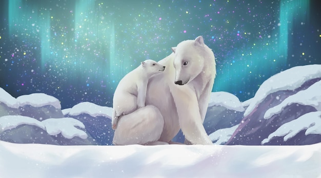 Ilustración de madre e hijo de oso polar