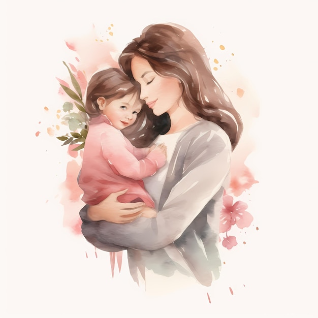 Ilustración de madre con hijo en brazos feliz día de la madre tarjeta de regalo generativa ai