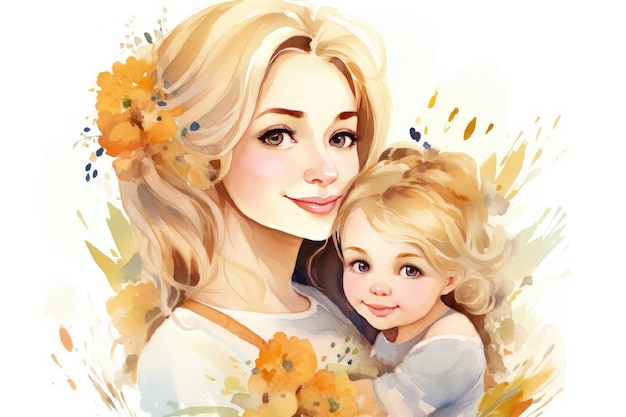 Foto ilustración de una madre con su hijo en fondo blanco concepto del día de la madre