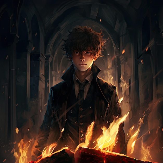 Ilustración de manga de personaje de Harry Potter de Anime oscuro