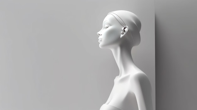 Ilustración de un maniquí blanco en un ambiente minimalista