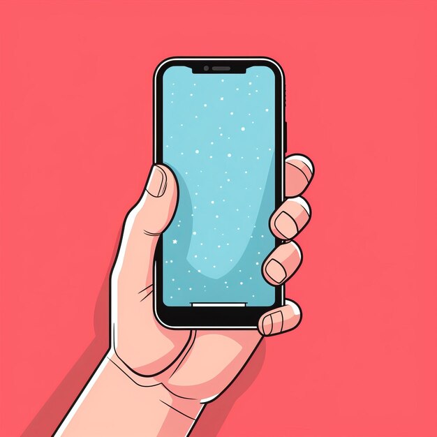 Ilustración de una mano sosteniendo un teléfono móvil en f simple