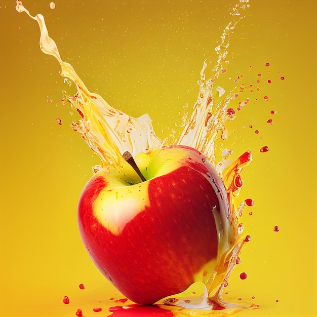 Ilustración de manzana con un chapoteo de agua