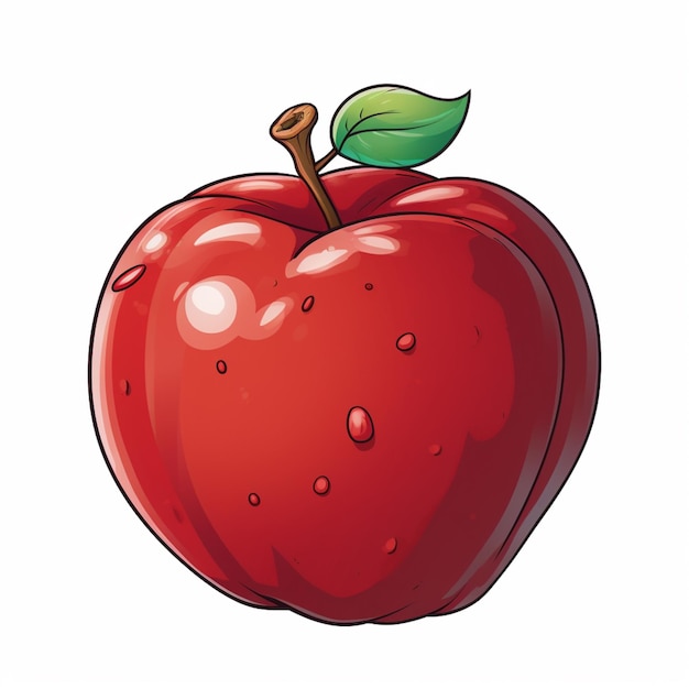 Ilustración de una manzana roja con una hoja en la parte superior generativa ai