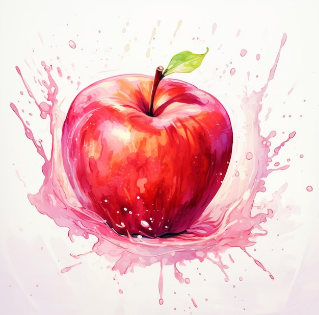 Ilustración de manzana roja pintura en 3D