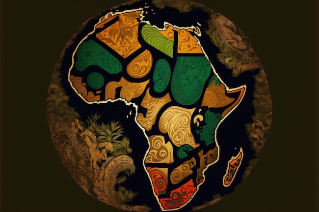 Ilustración de mapa de África con colores africanos mes de la historia negra IA generativa