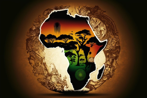 Ilustración de mapa de África con colores africanos mes de la historia negra IA generativa