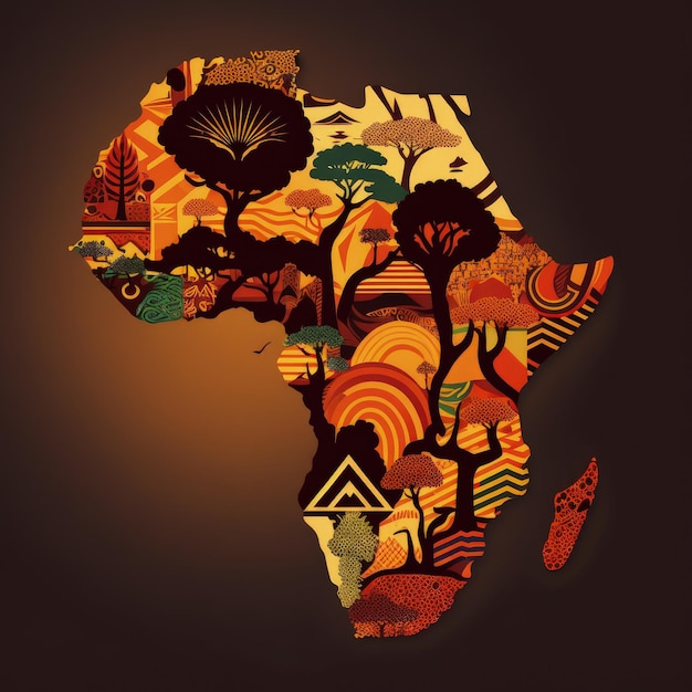 Ilustración de mapa de África con colores africanos mes de la historia negra IA generativa