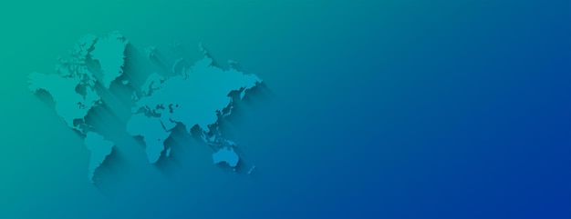 Foto ilustración de mapa mundial sobre un fondo azul banner horizontal