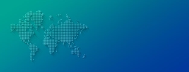 Ilustración de un mapa del mundo hecho de puntos sobre un fondo azul Banner horizontal