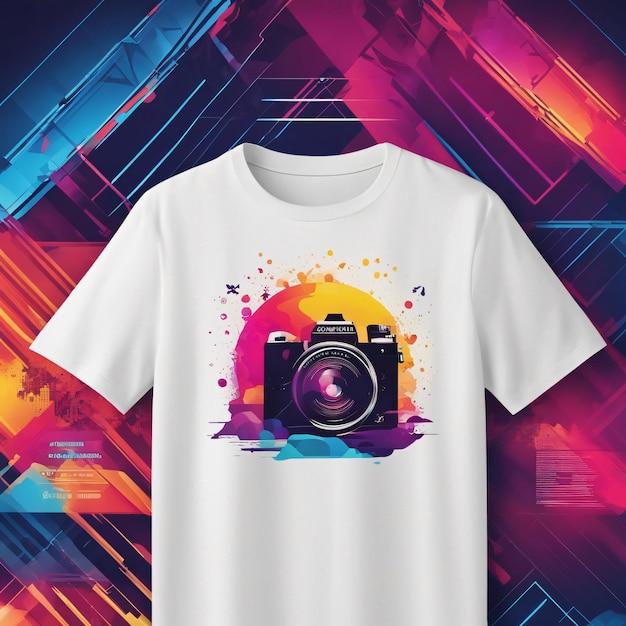 Foto ilustración de maqueta de camiseta con gráficos coloridos