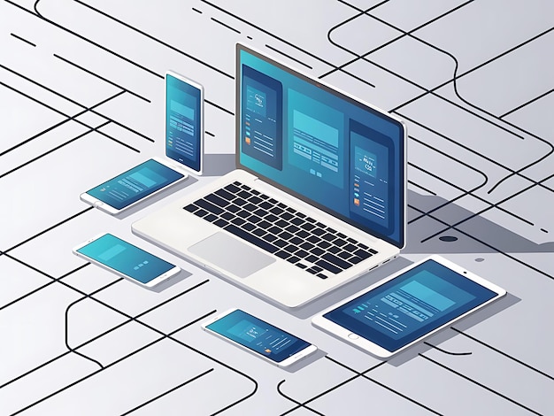 Foto ilustración de maqueta de producto para teléfonos inteligentes y tabletas portátiles de escritorio