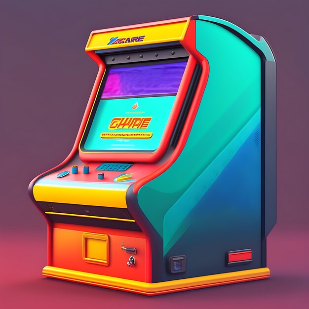 Foto ilustración de la máquina de arcade de los años 80 en primer plano