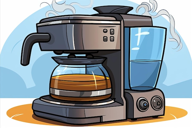 Ilustración de una máquina de café que prepara una taza de café aromático y delicioso al vapor