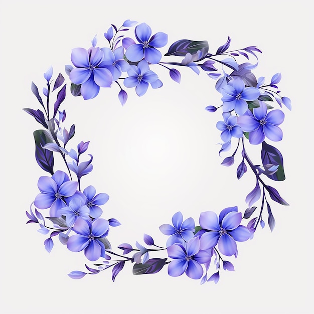 Ilustración de marco de corona de flores con fondo blanco y diseño de estilo vectorial