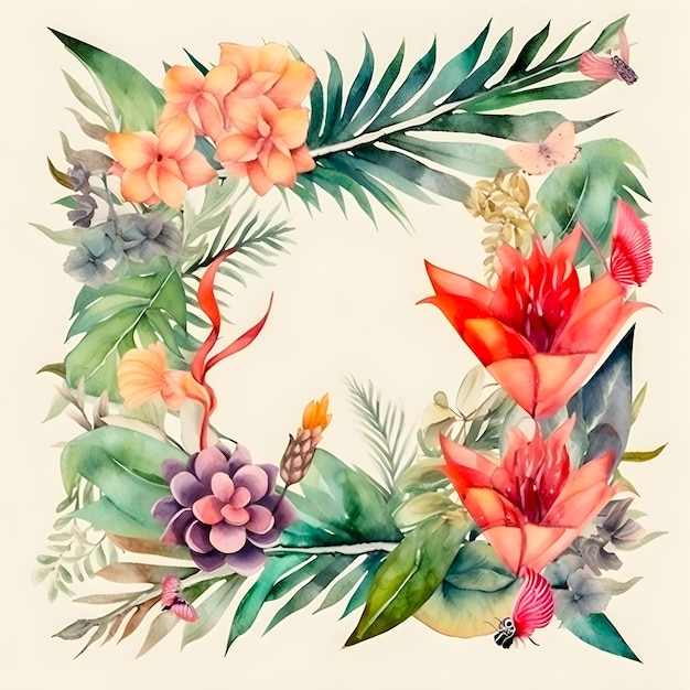 Ilustración de marco floral acuarela