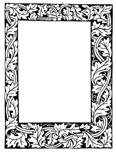 Ilustración de marco de hojas vintage en blanco y negro