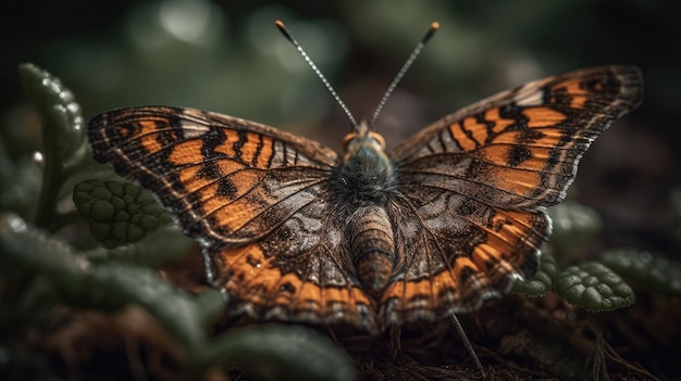 ilustración de una mariposa marrón en el bosque