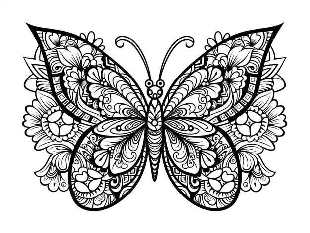 Ilustración de la mariposa monolina en color blanco y negro