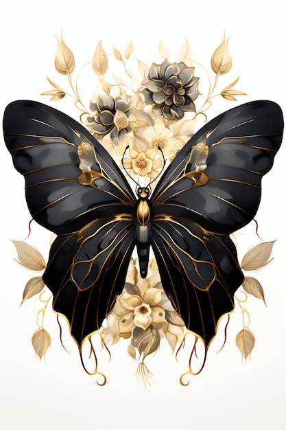 Ilustración de mariposa en oro blanco y negro ChatGPT