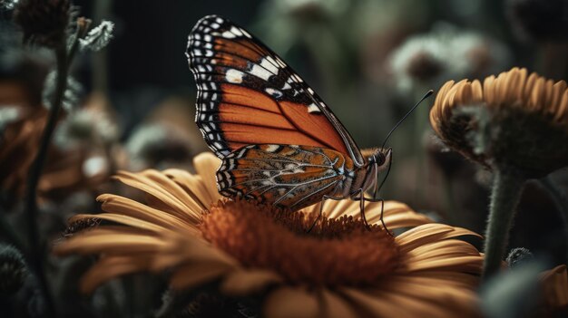 Ilustración de una mariposa posada en una flor hermosa flor