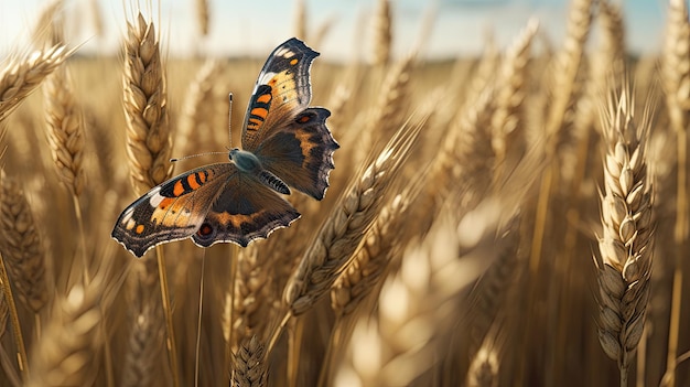 Ilustración de una mariposa posada en una hermosa flor hermosa