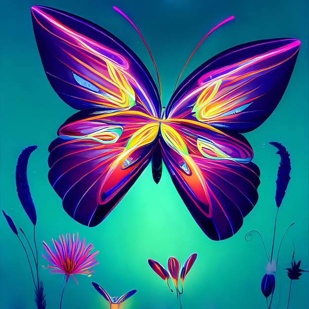 Foto ilustración de mariposas coloridas entre flores