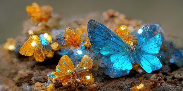 Ilustración de mariposas de hadas con alas de cristal azul IA generativa IA generativa