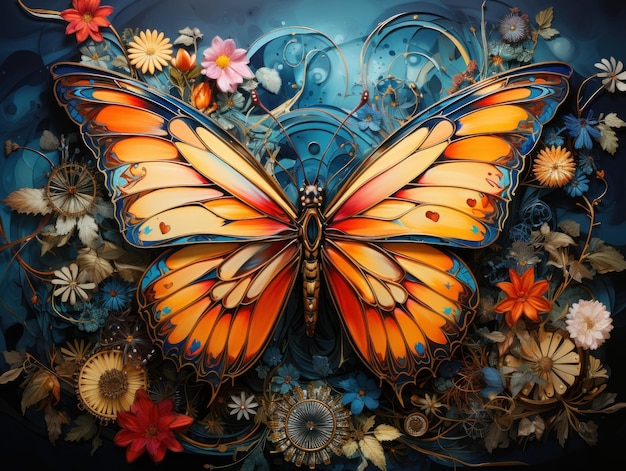 Ilustración de mariposas multicolores de belleza vibrante IA generativa