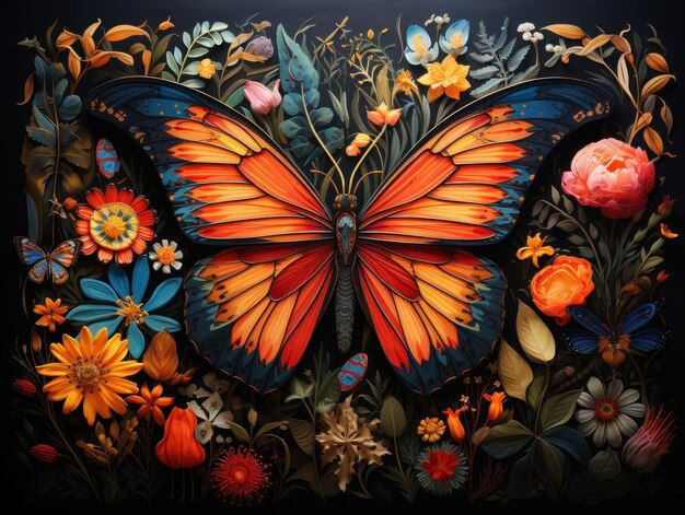 Ilustración de mariposas multicolores de belleza vibrante IA generativa