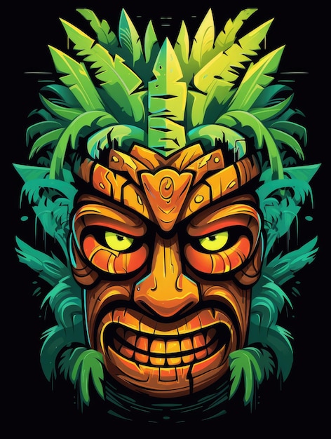 Ilustración de una máscara Tiki tropical Símbolo de una tribu salvaje en la selva