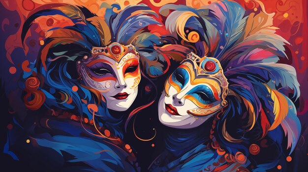 Ilustración de las máscaras del carnaval veneciano