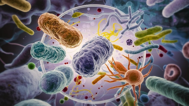 Ilustración médica de las células bacterianas