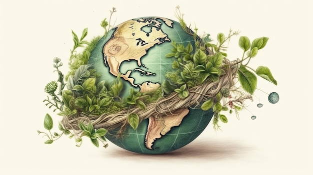 Ilustración del medio ambiente mundial y el día de la tierra Guardar icono del planeta verde IA generativa