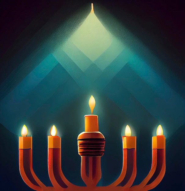Ilustración de la menorá de hanukkah abstracta con velas encendidas festividad religiosa judía de hanukkah