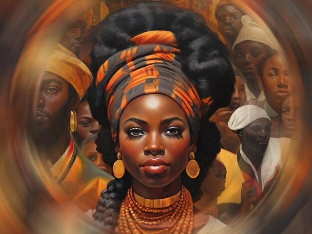 Ilustración del mes de la historia negra Retrato de una hermosa mujer africana con peinado afro