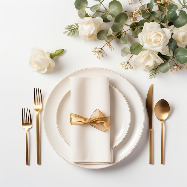 Ilustración de la mesa festiva de cumpleaños de boda con dorado