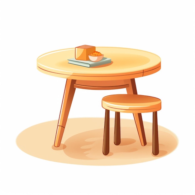 Ilustración de una mesa de queso y un taburete vibrante y sencillo