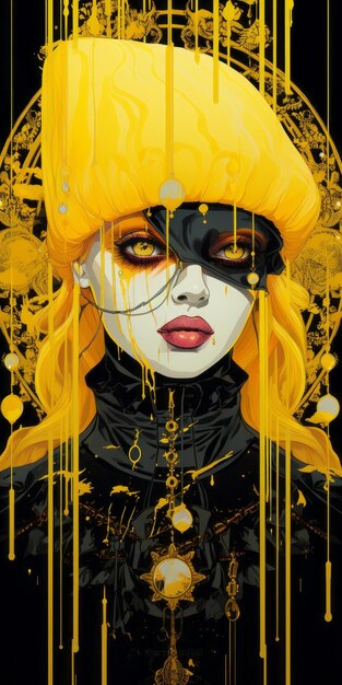 Ilustración de metal gótico Un cuento de hadas oscuro en amarillo y negro