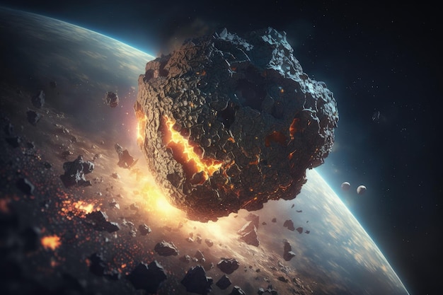 Ilustración de meteorito hacia el concepto de apocalipsis de la tierra IA generativa