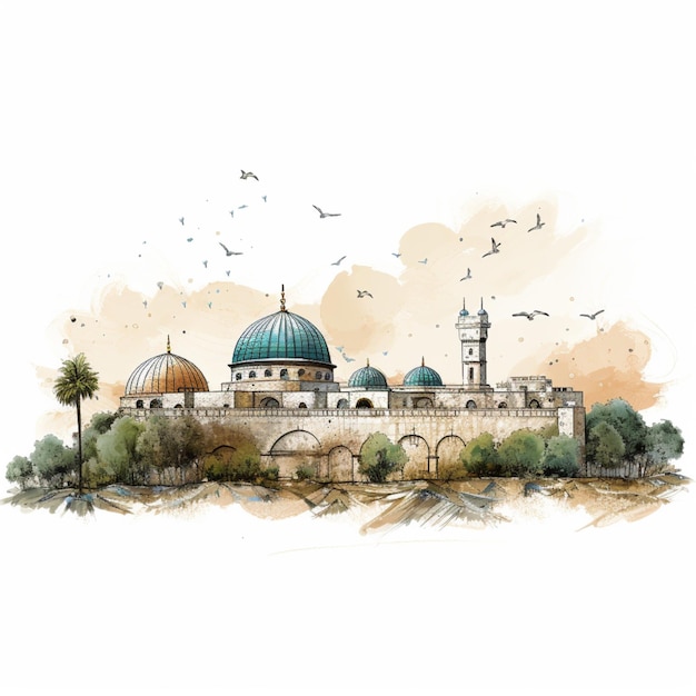 Ilustración de la mezquita de Al-Aqsa sobre un fondo blanco